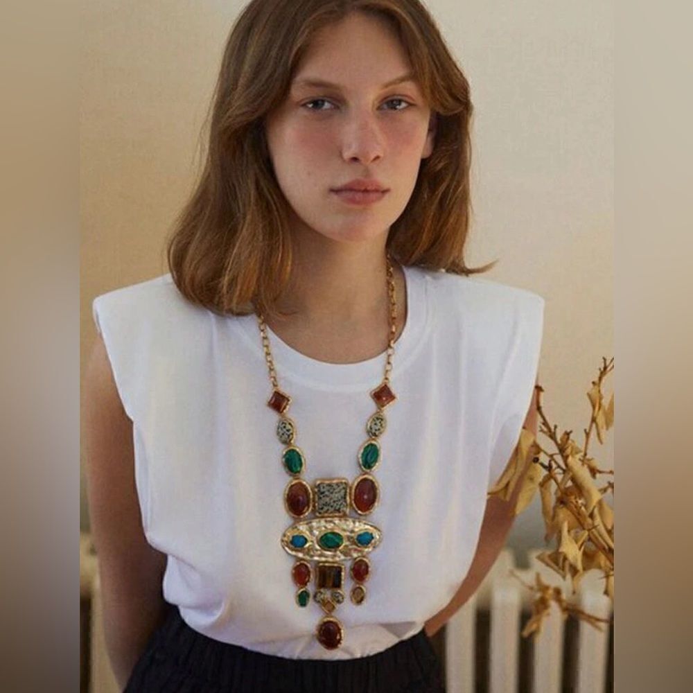 Boho stone drop necklace M596